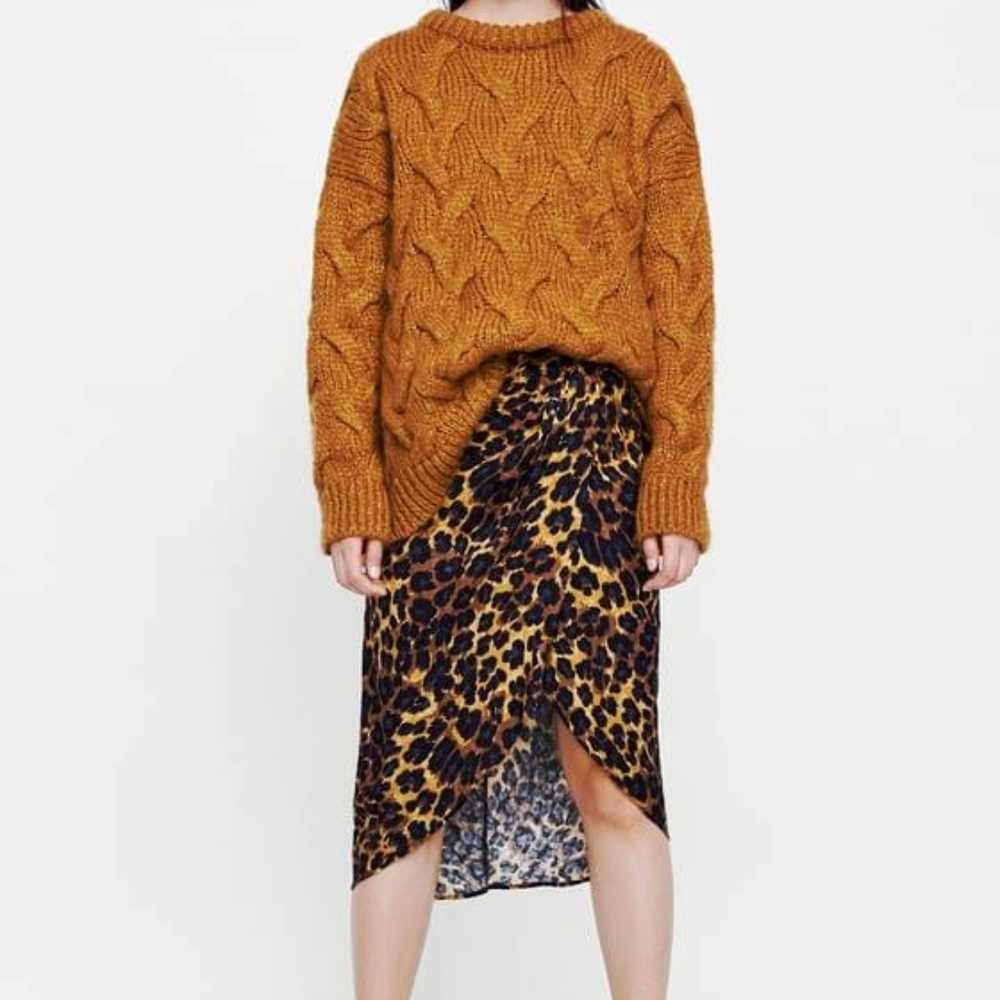 Zara animal print leopard wrap skirt Small